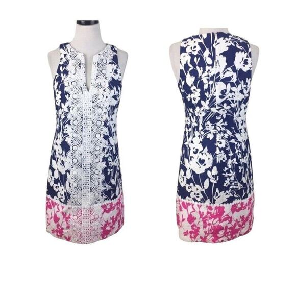 Eliza J Floral Embroidered Lace Trim V-Neck Sleeveless Sheath Dress | Size 4 - Picture 6 of 14